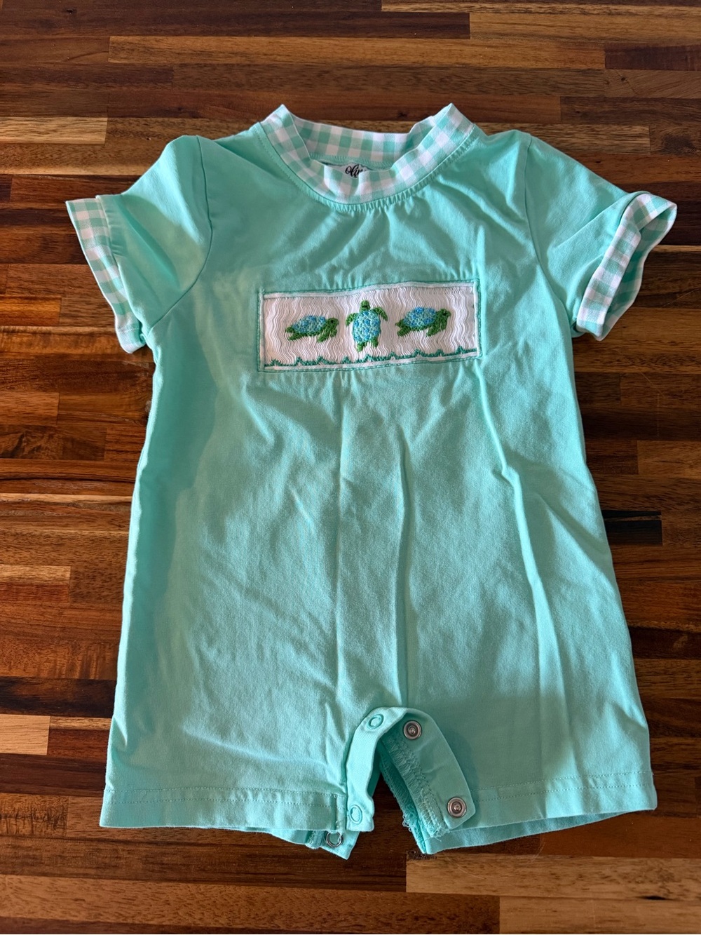 Classic Baby One-Piece Bodysuit in Aqua with Turtle Motif